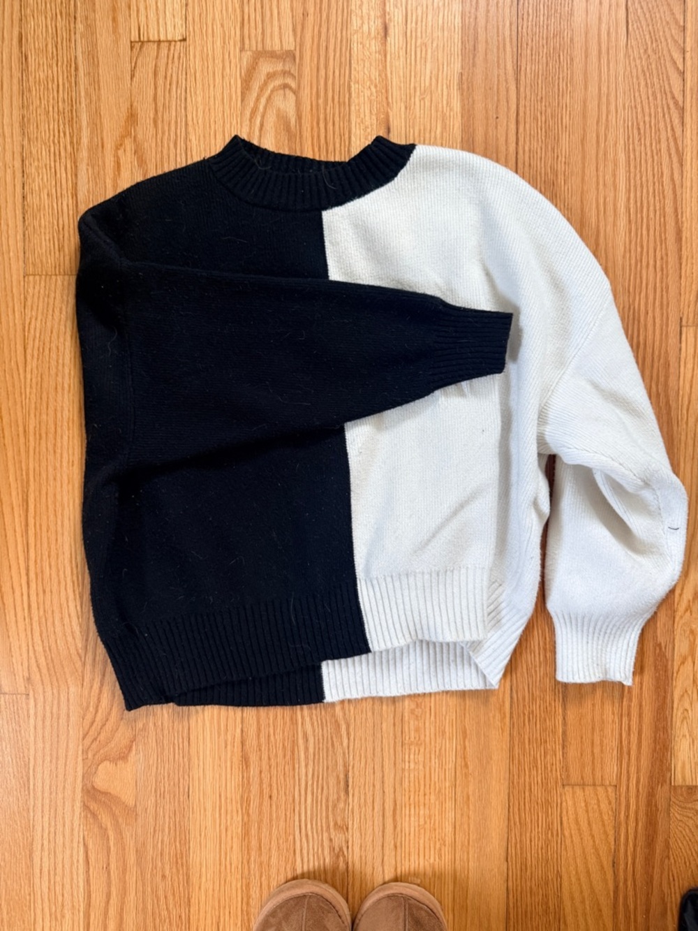 Mango Two-Tone Black and White Crewneck Sweater